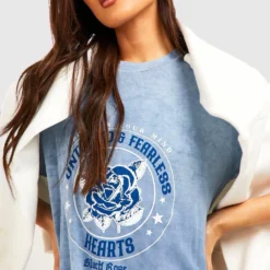 T-Shirt-Kleid Mit Acid-Waschung Und Slogan -Diven Stil Verkaufsgeschäft gzz54450 washed20blue xl 3