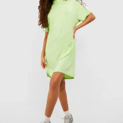 T-Shirt-Kleid Mit Acid-Waschung Und La Riders Slogan -Diven Stil Verkaufsgeschäft gzz54452 green xl 2