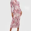 Tall Langärmliges Mesh-Kleid Mit Marmor-Print -Diven Stil Verkaufsgeschäft gzz54512 pink xl