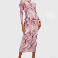 Tall Langärmliges Mesh-Kleid Mit Marmor-Print