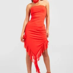 Mesh Bandeau-Kleid Mit Rüschen Und Choker -Diven Stil Verkaufsgeschäft gzz55209 orange xl 2