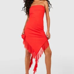 Rüschen Bandeau-Kleid Mit Mesh-Rose -Diven Stil Verkaufsgeschäft gzz55210 orange xl 2