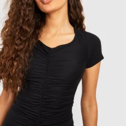 Mini Bodycon-Kleid Mit Gerafftem Detail 9 Mini Bodycon-Kleid Mit Gerafftem Detail -Diven Stil Verkaufsgeschäft gzz55233 black xl 3