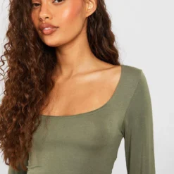 Langärmliges Rundhals Mini Bodycon-Kleid -Diven Stil Verkaufsgeschäft gzz55235 khaki xl 3