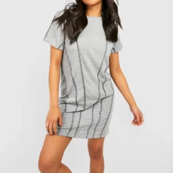 Petite T-Shirt-Kleid Mit Kontrast-Naht -Diven Stil Verkaufsgeschäft gzz55830 grey20marl xl 2