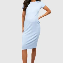 Umstandsmode Kurzärmliges Geripptes Bodycon-Kleid In Knitteroptik -Diven Stil Verkaufsgeschäft gzz56753 blue xl 2 scaled