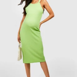 Umstandsmode Geripptes Racer Bodycon-Kleid In Knitteroptik