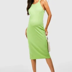 Umstandsmode Geripptes Racer Bodycon-Kleid In Knitteroptik -Diven Stil Verkaufsgeschäft gzz56755 lime xl 2