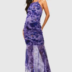 Umstandsmode Mesh Neckholder-Kleid Mit Abstraktem Print -Diven Stil Verkaufsgeschäft gzz56838 purple xl 2 scaled