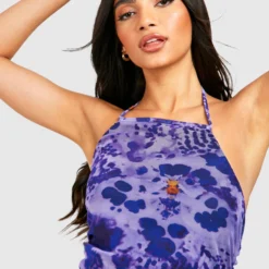 Umstandsmode Mesh Neckholder-Kleid Mit Abstraktem Print -Diven Stil Verkaufsgeschäft gzz56838 purple xl 3 scaled