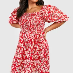 Plus Florales Smok-Kleid -Diven Stil Verkaufsgeschäft gzz57661 red xl 2