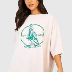 Petite T-Shirt-Kleid Mit Rodeo Cowgirl Print -Diven Stil Verkaufsgeschäft gzz58208 blush xl 2