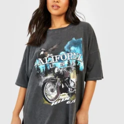 Petite T-Shirt-Kleid Mit California Motorcycle-Print -Diven Stil Verkaufsgeschäft gzz58264 charcoal xl 2