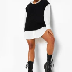 Plus 2-in-1 Oversize Pullover Hemd-Kleid -Diven Stil Verkaufsgeschäft pzz01247 black xl 2