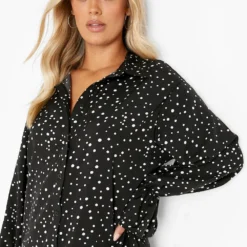 Plus Gepunktetes Hemd-Kleid Mit Rüschen -Diven Stil Verkaufsgeschäft pzz09930 black xl 3