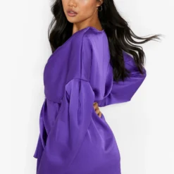 Petite Drapiertes Satin-Kleid Mit Strass-Schnalle -Diven Stil Verkaufsgeschäft pzz10592 purple xl 1
