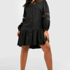Plus Kontrast Hemd-Kleid Aus Organza -Diven Stil Verkaufsgeschäft pzz59852 black xl 2