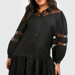 Plus Kontrast Hemd-Kleid Aus Organza -Diven Stil Verkaufsgeschäft pzz59852 black xl 3