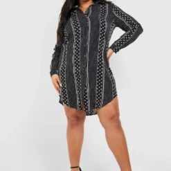 Plus Gestreiftes Hemd-Kleid Mit Punkten -Diven Stil Verkaufsgeschäft pzz61993 black xl 2