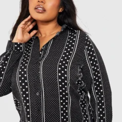 Plus Gestreiftes Hemd-Kleid Mit Punkten -Diven Stil Verkaufsgeschäft pzz61993 black xl 3