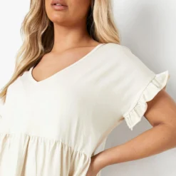 Plus Smok-Kleid Mit Rüschen Und V-Ausschnitt 9 Plus Smok-Kleid Mit Rüschen Und V-Ausschnitt -Diven Stil Verkaufsgeschäft pzz65611 stone xl 3