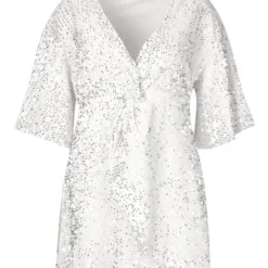 Plus Pailletten-Kleid Mit Twist Vorne -Diven Stil Verkaufsgeschäft pzz70367 silver xl 2