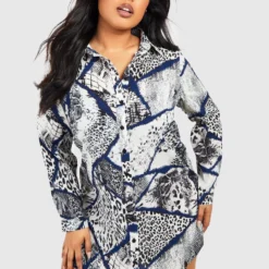 Plus Oversize Hemd-Kleid Mit Schlagenprint