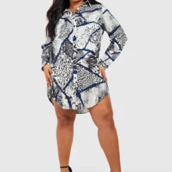 Plus Oversize Hemd-Kleid Mit Schlagenprint -Diven Stil Verkaufsgeschäft pzz72020 grey xl 2 scaled