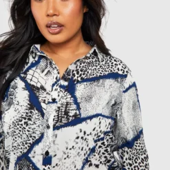 Plus Oversize Hemd-Kleid Mit Schlagenprint -Diven Stil Verkaufsgeschäft pzz72020 grey xl 3 scaled