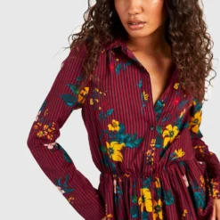 Tall Florales Gestreiftes Hemd-Kleid -Diven Stil Verkaufsgeschäft tzz96712 berry xl 3